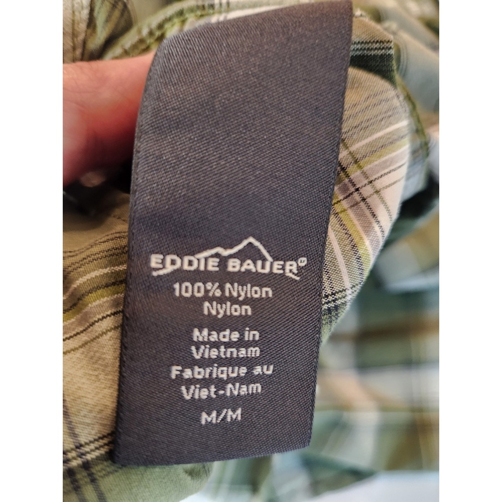 Eddie Bauer Mens Green Plaid Nylon Hiking Shirt Roll Tab Long Sleeve Vent Size M - Picture 10 of 11